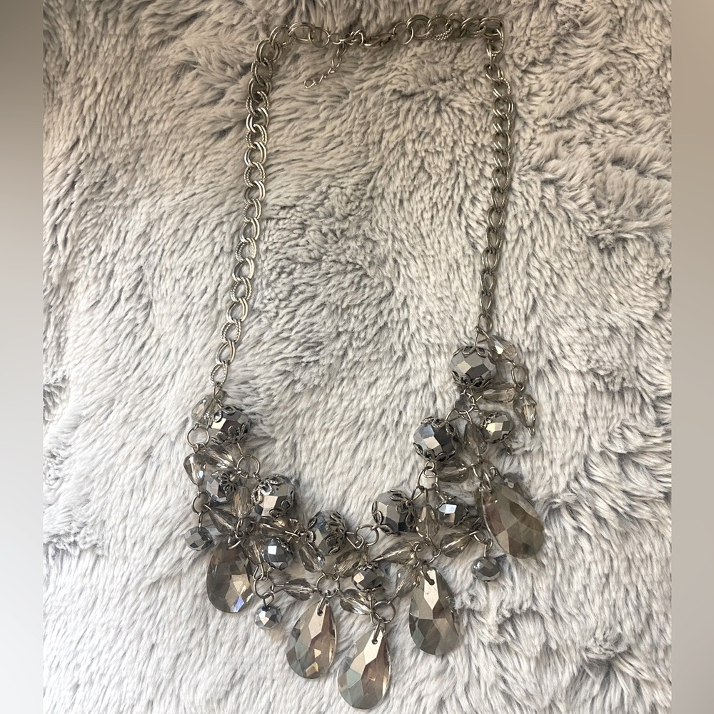 Silver and clear beaded necklace